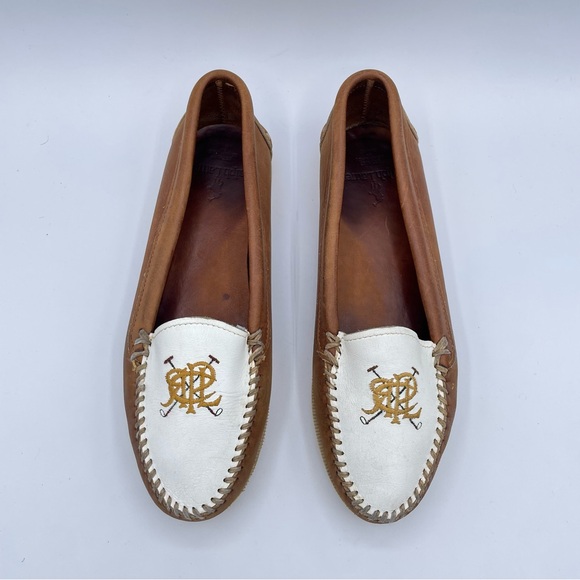 Ralph Lauren Equestrian Loafers 7 1/2 Tan/White - Picture 5 of 16